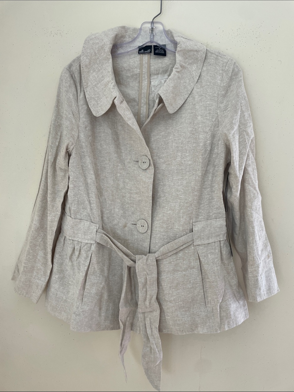 Willi Smith Linen Cotton Blend Light Beige Belted Trench Coat. M. NWT.